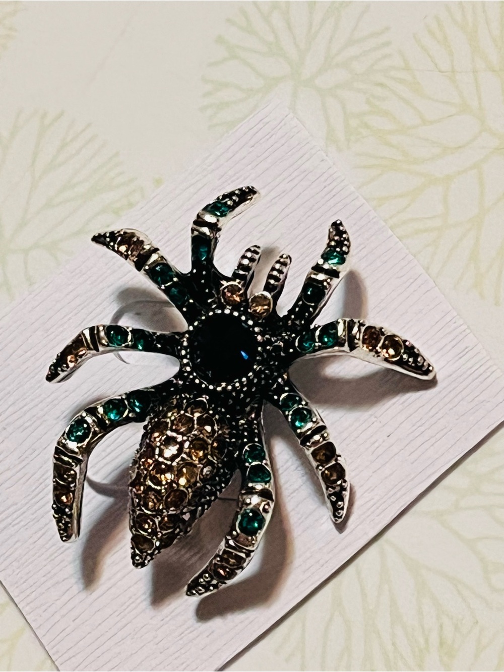 Crystal Spider Brooch - Gold and Emerald Accent